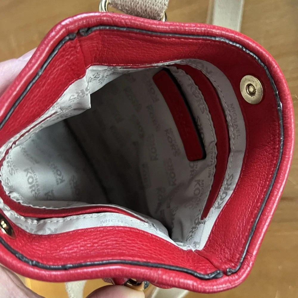 Michael Kors Red Pebbled Leather Crossbody‎ Bag MK Logo Small Purse